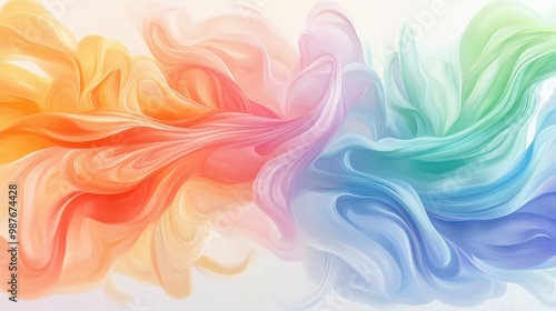 A colorful, abstract painting of a rainbow with a lot of swirls and curves