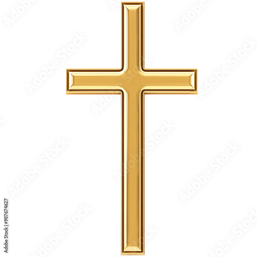 3D Simple Gold Cross Isolated on Transparent Background