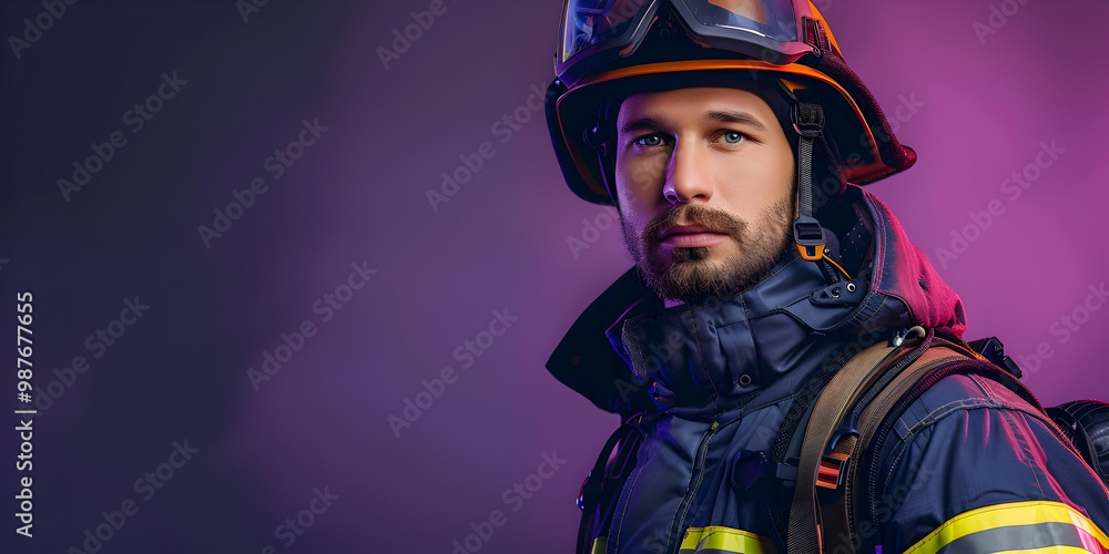 Firefighter in Helmet with Copy Space, Hero in Action Firefighter in Helmet with Copy Space, Hero in Action