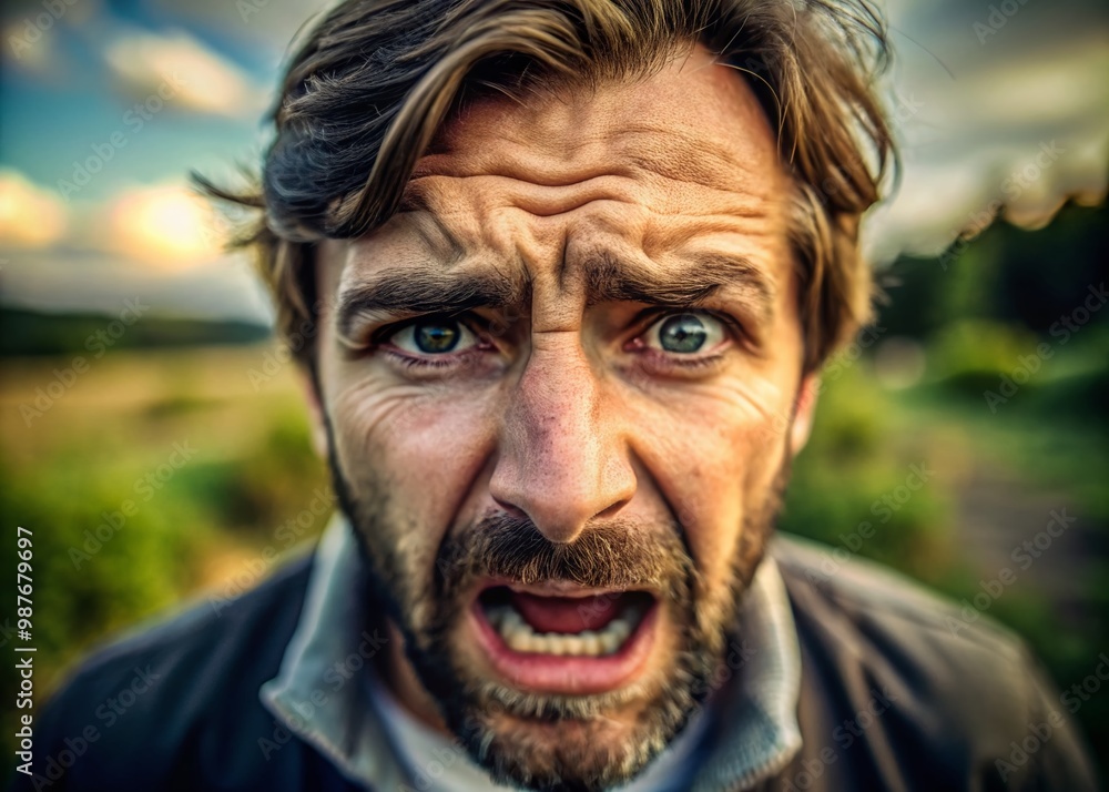 Expression of Frustration: Close-up of a Face Showing Discontent, Stress, and Inner Turmoil Expression of Frustration: Close-up of a Face Showing Discontent, Stress, and Inner Turmoil