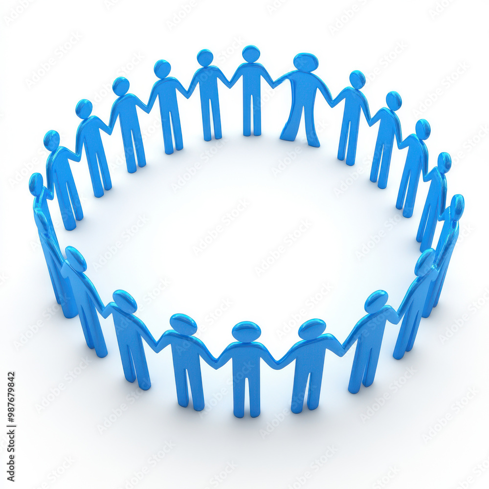 Blue People Holding Hands in Circle Teamwork Unity Community Blue People Holding Hands in Circle Teamwork Unity Community