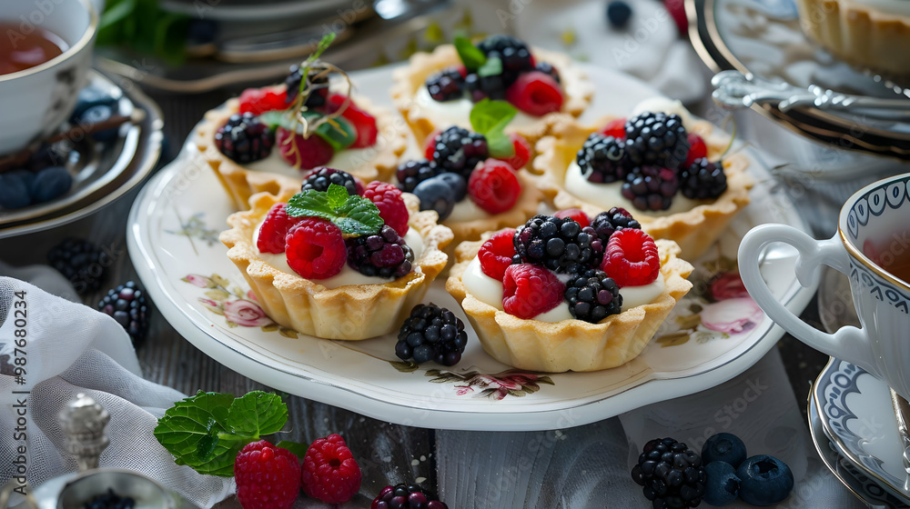 Fresh Berry Tarts with Cream and Mint Fresh Berry Tarts with Cream and Mint
