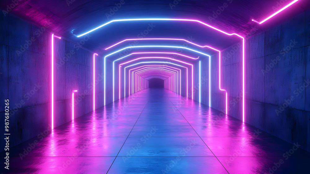 Neon Lights Tunnel 3D Illustration Neon Lights Tunnel 3D Illustration
