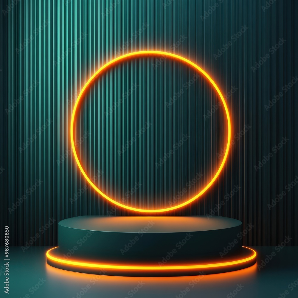 Minimalist Product Display with Neon Circle and Green Stripes. Minimalist Product Display with Neon Circle and Green Stripes.
