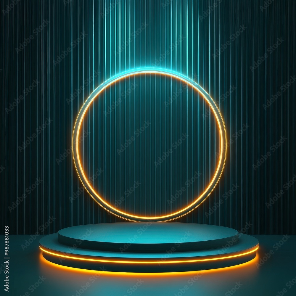 Neon Circle Light and Platform Minimalist Background Neon Circle Light and Platform Minimalist Background