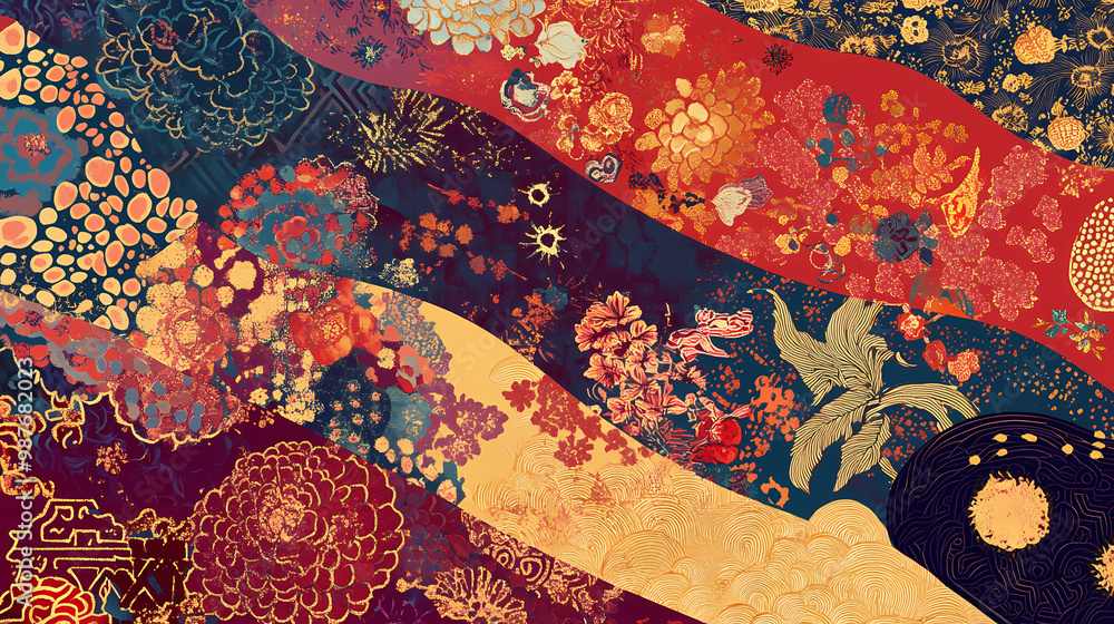 The silk road pattern a blend of patterns from various cultures along the historic silk road, featuring intricate and exotic designs.,. Silk Road. Illustration The silk road pattern a blend of patterns from various cultures along the historic silk road, featuring intricate and exotic designs.,. Silk Road. Illustration