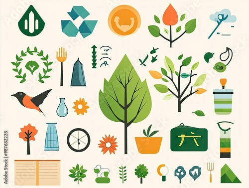 environmental sustainability infographic with ecoicons photo