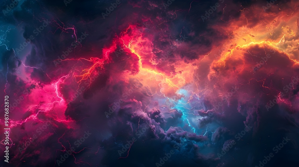 Fototapeta premium Vibrant Nebula with Electric Colorful Storm