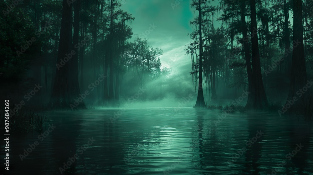 Neon fireflies glowing dark swamp for enchanting wallpaper effect Neon fireflies glowing dark swamp for enchanting wallpaper effect