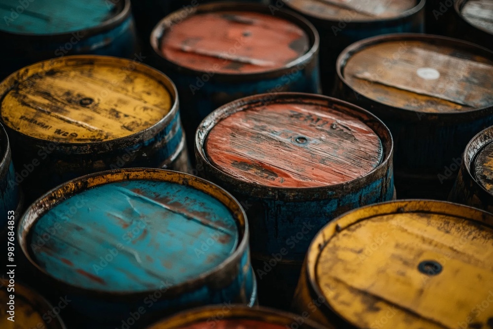 A close-up of oil barrels with brand logos, ready for shipment, symbolizing the intersection of product management and branding in oil marketing A close-up of oil barrels with brand logos, ready for shipment, symbolizing the intersection of product management and branding in oil marketing
