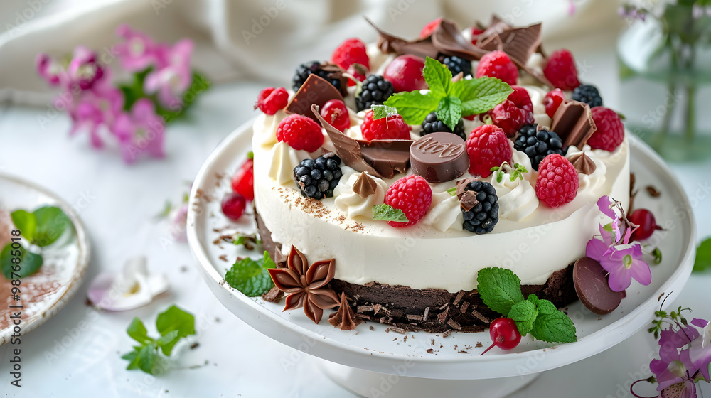 Delicious Chocolate Cake with Fresh Berries and Whipped Cream Delicious Chocolate Cake with Fresh Berries and Whipped Cream