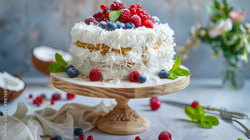 Coconut Cake with Fresh Berries and Whipped Cream Coconut Cake with Fresh Berries and Whipped Cream