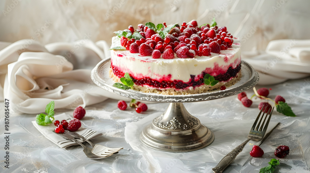 Delicious Raspberry Cheesecake with Fresh Mint Delicious Raspberry Cheesecake with Fresh Mint