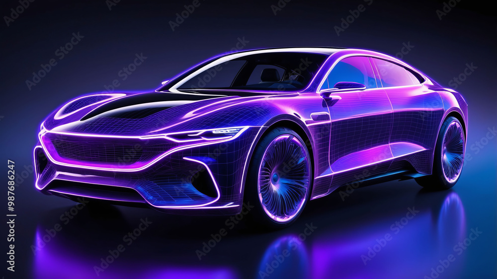 Futuristic electric car with neon purple lighting Futuristic electric car with neon purple lighting
