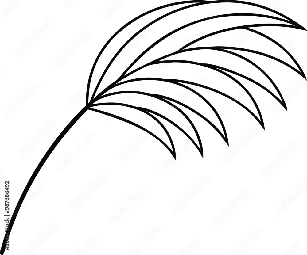 Fototapeta premium Simple Palm Leaf Thin Line Icon Vector Graphic for Nature Inspired Art 