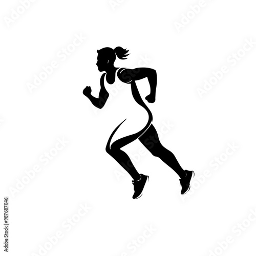 Running Athlete Silhouette Vector Icon. Dynamic Sports and Fitness Design.