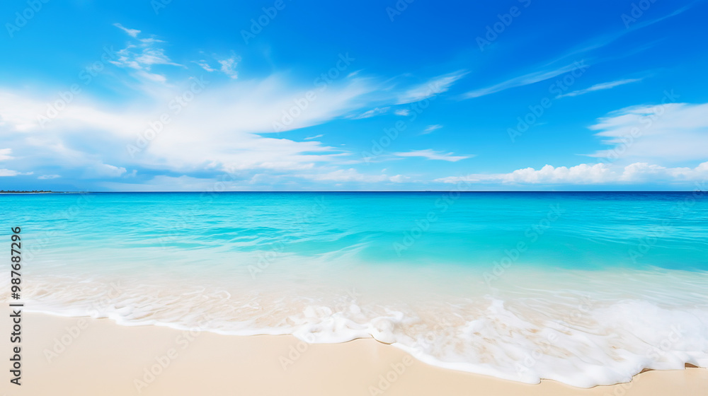 Clean turquoise sea with sand on the beach under blue sky little white cloud on summer vacation holiday Clean turquoise sea with sand on the beach under blue sky little white cloud on summer vacation holiday