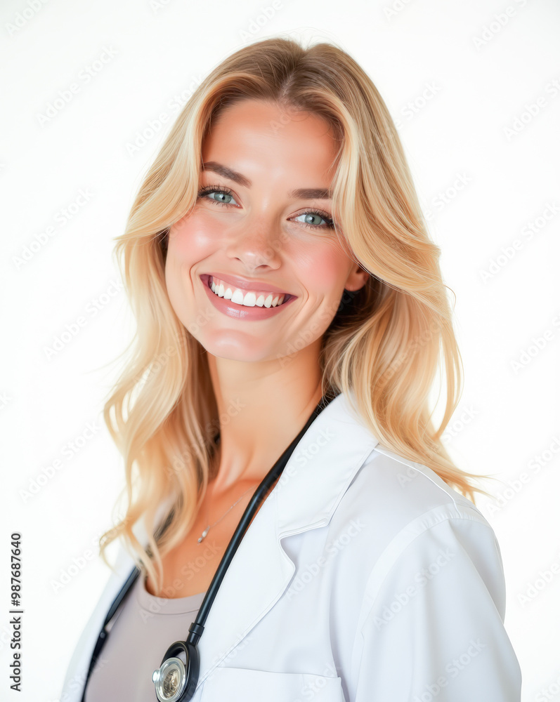 portrait of a woman doctor smiling on a white background portrait of a woman doctor smiling on a white background