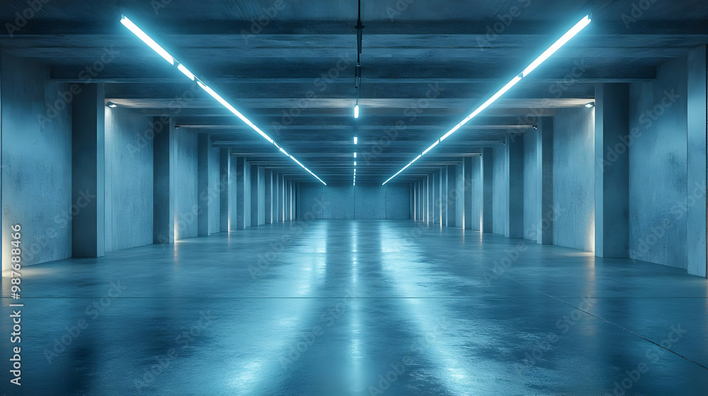 Abstract 3D Rendering of Concrete Corridor with Neon Lights Abstract 3D Rendering of Concrete Corridor with Neon Lights