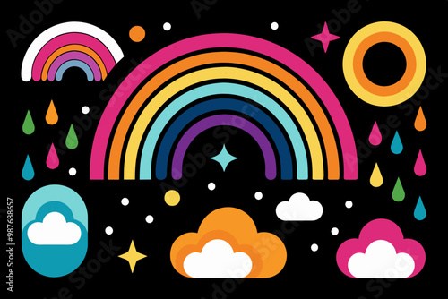 Vector for laser cut. vibrant and charming collection of  rainbow illustrations  photo