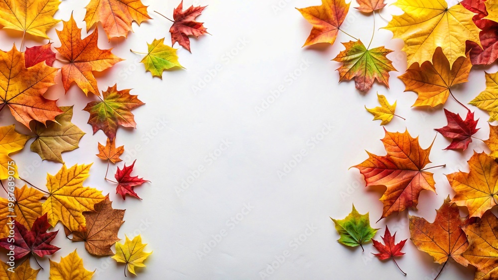 Autumn leaves on white surface top view copy space Autumn leaves on white surface top view copy space