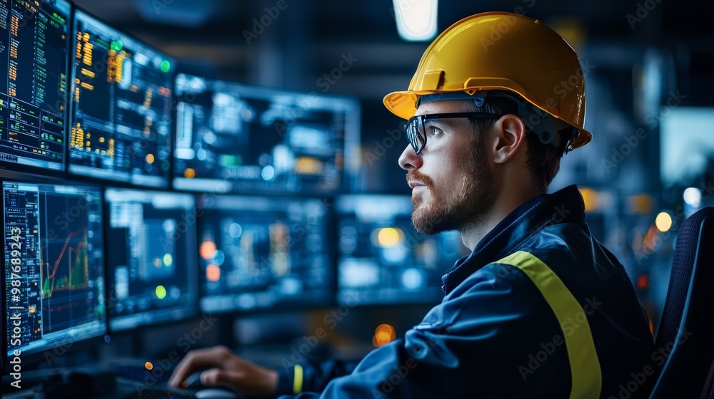 A control room filled with monitors displaying real-time data from an oil production site, with engineers ensuring smooth operations, emphasizing the importance of resource management A control room filled with monitors displaying real-time data from an oil production site, with engineers ensuring smooth operations, emphasizing the importance of resource management