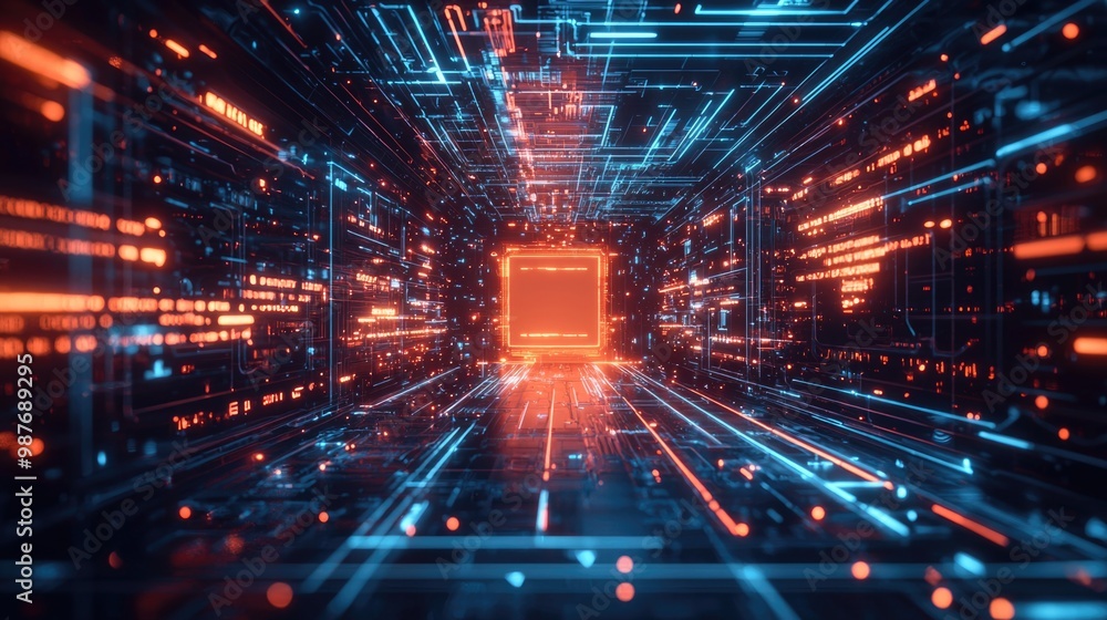 Technological Futurism - Abstract Digital Background with Glowing Lines and Circuits for Text Placement Technological Futurism - Abstract Digital Background with Glowing Lines and Circuits for Text Placement