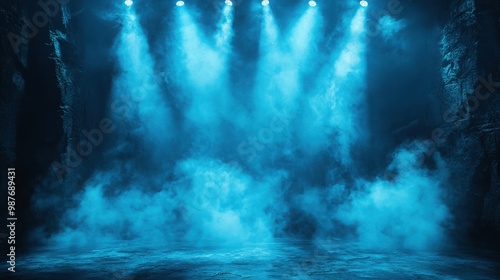 Wallpaper Mural A dramatic scene with blue lights and smoke illuminating a dark, mysterious space. Torontodigital.ca