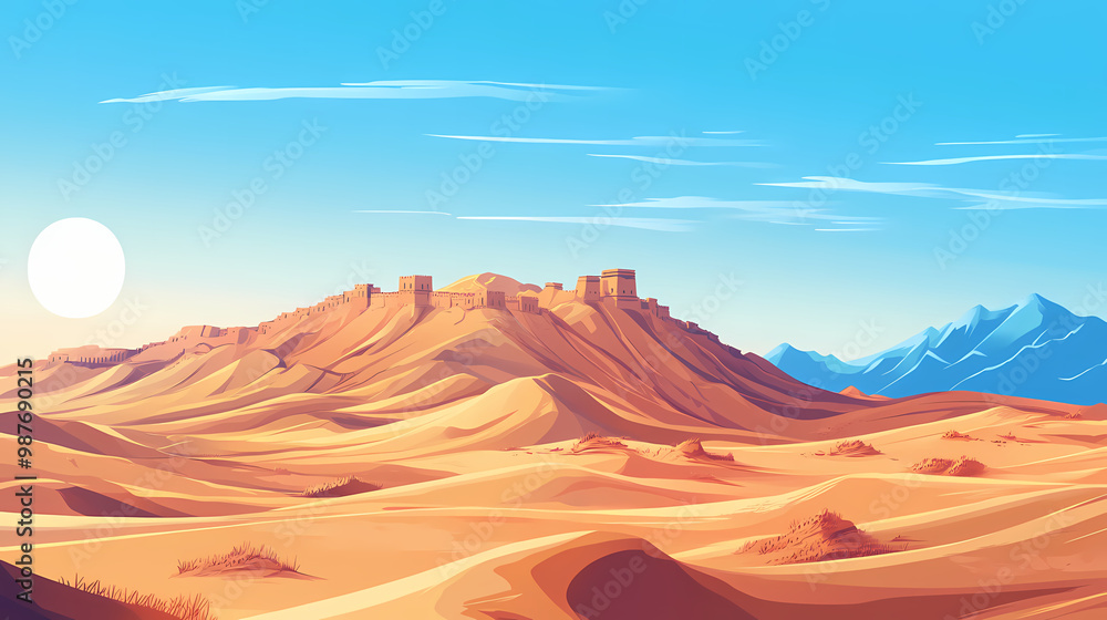 Fototapeta premium Vector illustration of beautiful landscape. Silk Road. Illustration