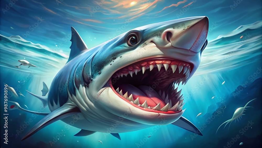 Fun and Colorful Cartoon Shark Mouth with Sharp Teeth and Playful Expression for Illustrative Use Fun and Colorful Cartoon Shark Mouth with Sharp Teeth and Playful Expression for Illustrative Use