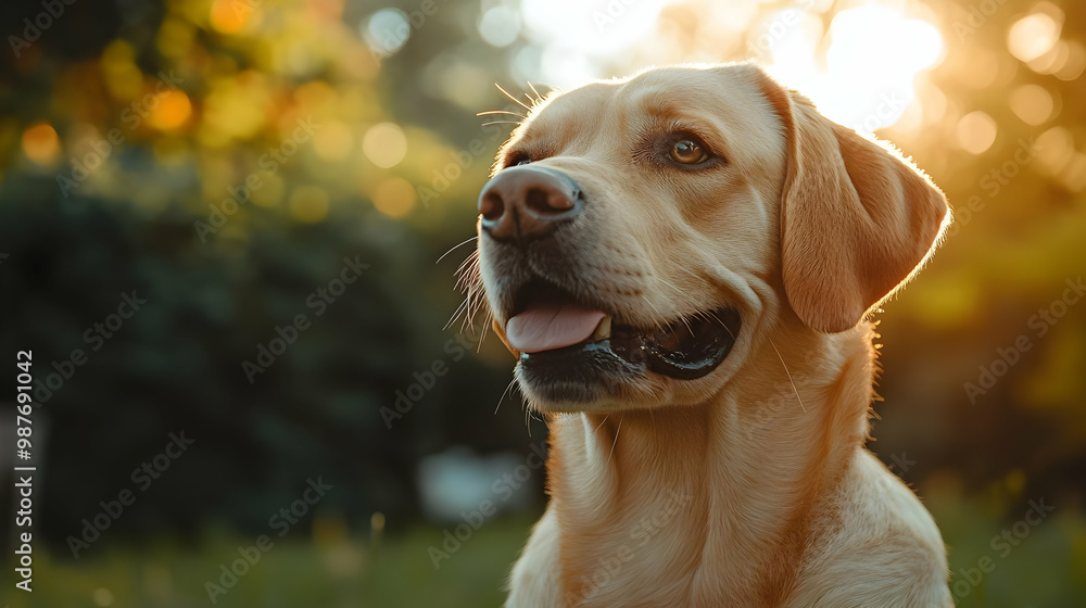 Golden Retriever Portrait in the Sunset Light - Photo Golden Retriever Portrait in the Sunset Light - Photo