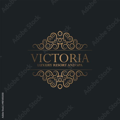 Luxury hotel label template. Trendy vintage royal ornament frames illustration.