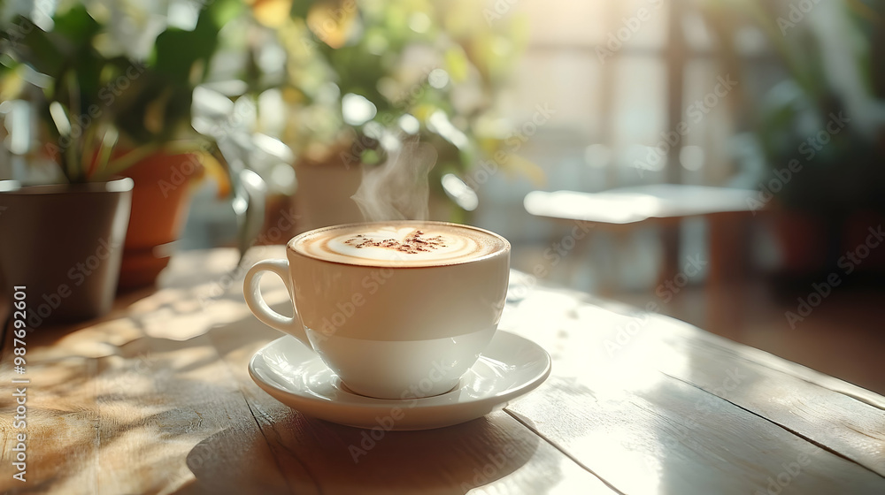 Coffee Cup with Steam on a Wooden Table - Photo Coffee Cup with Steam on a Wooden Table - Photo