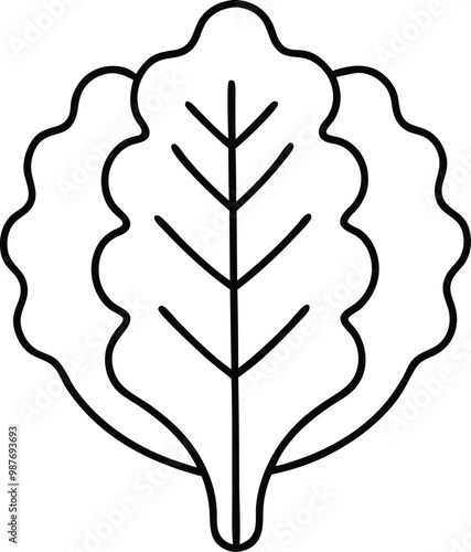 Elegant Kale Leaf Thin Line Vector Illustration for Creative Designs
