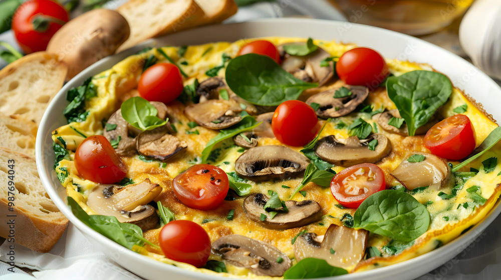 Delicious Mushroom and Spinach Omelette with Cherry Tomatoes Delicious Mushroom and Spinach Omelette with Cherry Tomatoes