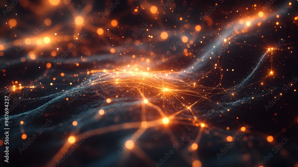 Abstract glowing network of connected particles and energy waves Abstract glowing network of connected particles and energy waves