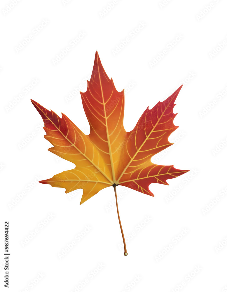 Vibrant Autumn Leaf with Blended Red, Orange, and Yellow Hues on Transparent Background Vibrant Autumn Leaf with Blended Red, Orange, and Yellow Hues on Transparent Background