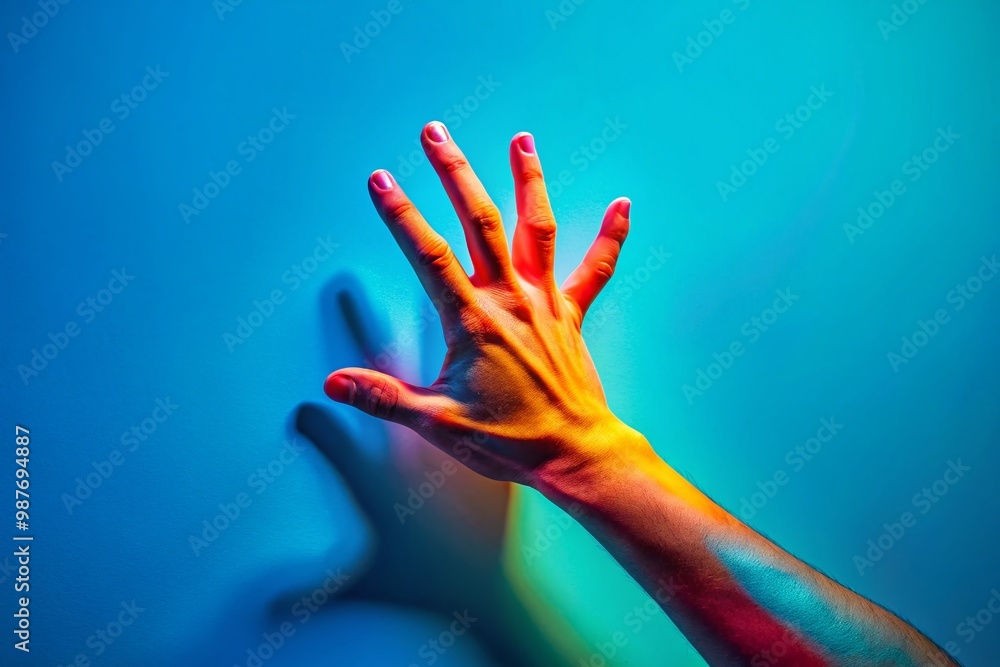 Hand Reaching Out Against a Soft Blue Background in a Minimalist Artistic Representation of Touch Hand Reaching Out Against a Soft Blue Background in a Minimalist Artistic Representation of Touch