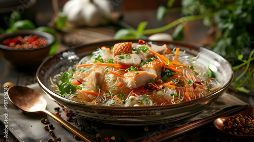 Chicken and Vegetable Glass Noodle Soup A Delicious and Healthy Meal photo