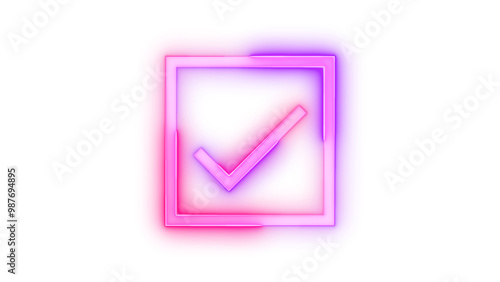 Neon icon check box composite symbol pink purple color transparent background