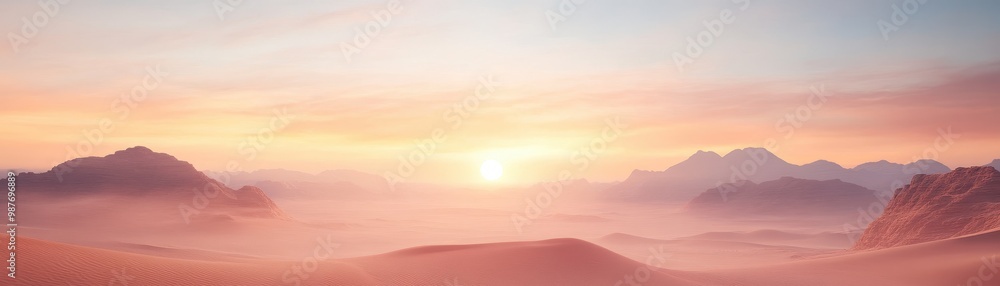 A beautiful sunset over a desert landscape with mountains in the background A beautiful sunset over a desert landscape with mountains in the background