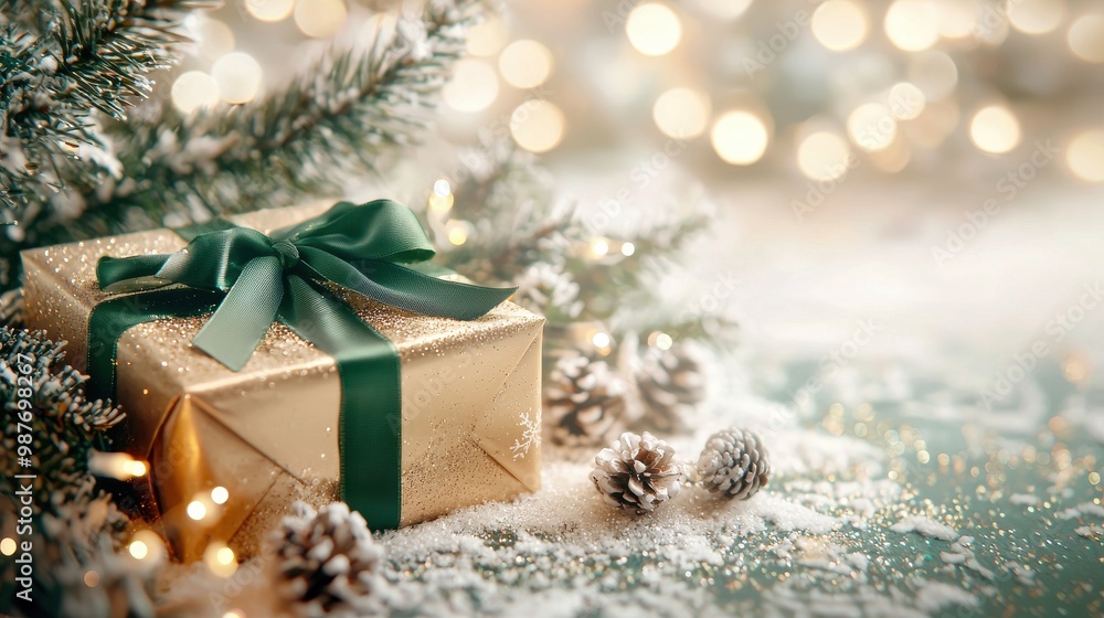 Christmas Present Wrapped in Kraft Paper with Pinecones Christmas Present Wrapped in Kraft Paper with Pinecones
