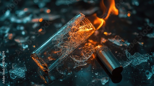 Cracked Glass Pipe and Lighter Close-up for Anti-Drug Message