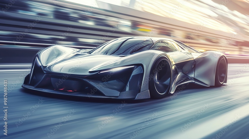 Obraz premium Futuristic Sports Car Speeding on the Road
