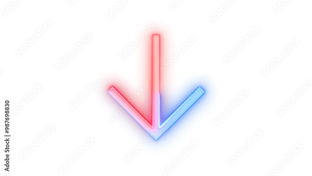 Neon icon down symbol blue red color transparent background Neon icon down symbol blue red color transparent background