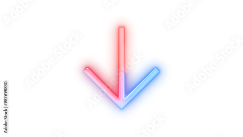 Neon icon down symbol blue red color transparent background