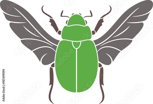 Scarab beetle logo. Isolated scarab beetle on white background. Flying scarab beetle