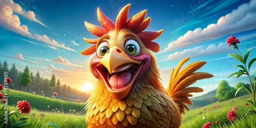 Hilarious Cartoon Chicken with Comedic Expressions Bringing Laughter and Joy to Everyone Around photo