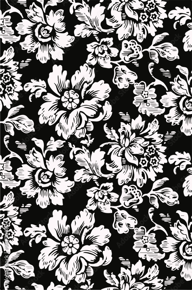 Fototapeta premium botanical floral vector seamless pattern with roses herbs and leaves big set background with flowers