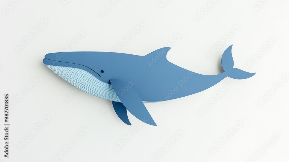 Fototapeta premium Paper cut blue whale on white background perfect for ocean-themed children’s books or educational designs